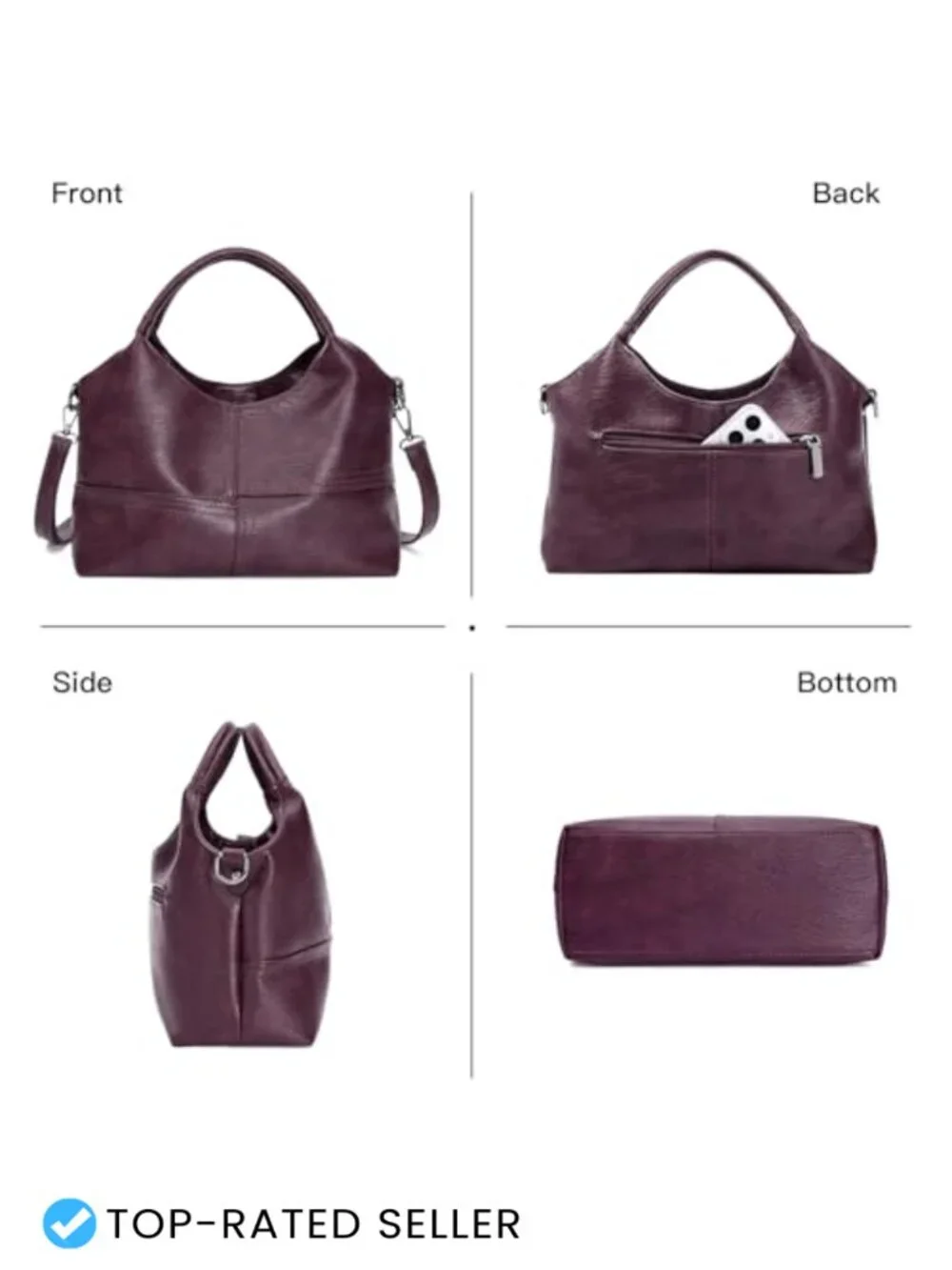 Soft Faux Leather Hobo Handbag Crossbody Satchel Tote with Top Handle